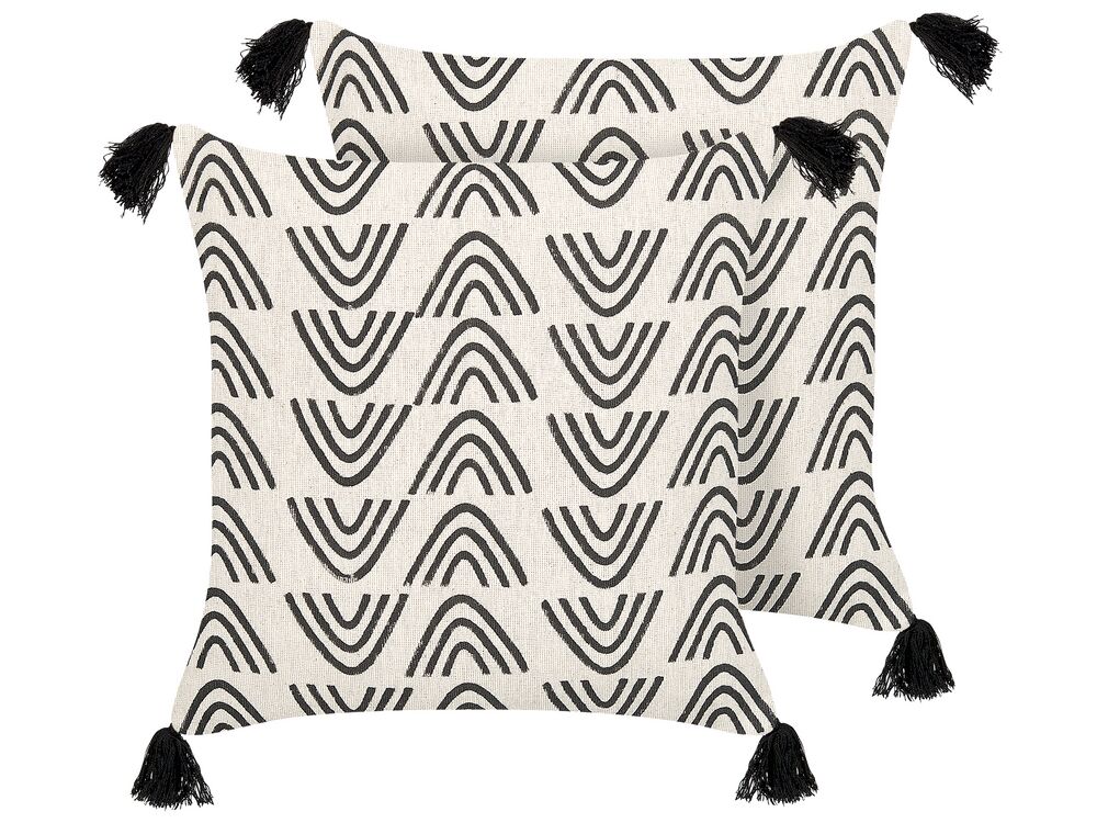 Set of 2 Decorative Cushions MAYS 45 x 45 cm Cotton White Geometric Pattern