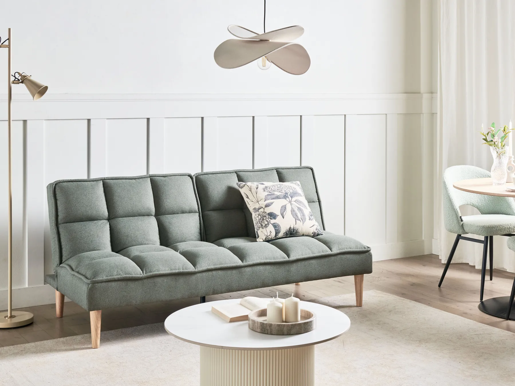 Sofa Bed 3 Seater SILJAN Fabric Green_968701