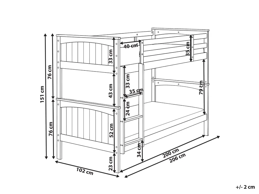 Hochbett Kiefernholz ALBON 90 x 200 cm Weiß_809986
