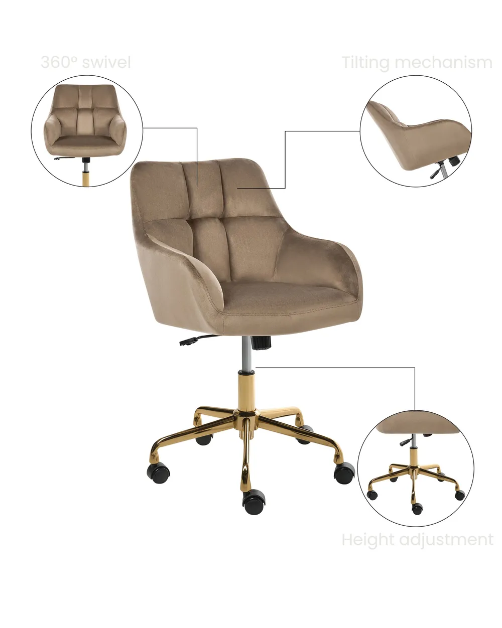Desk Chair PALMDALE Velvet Taupe_1073322