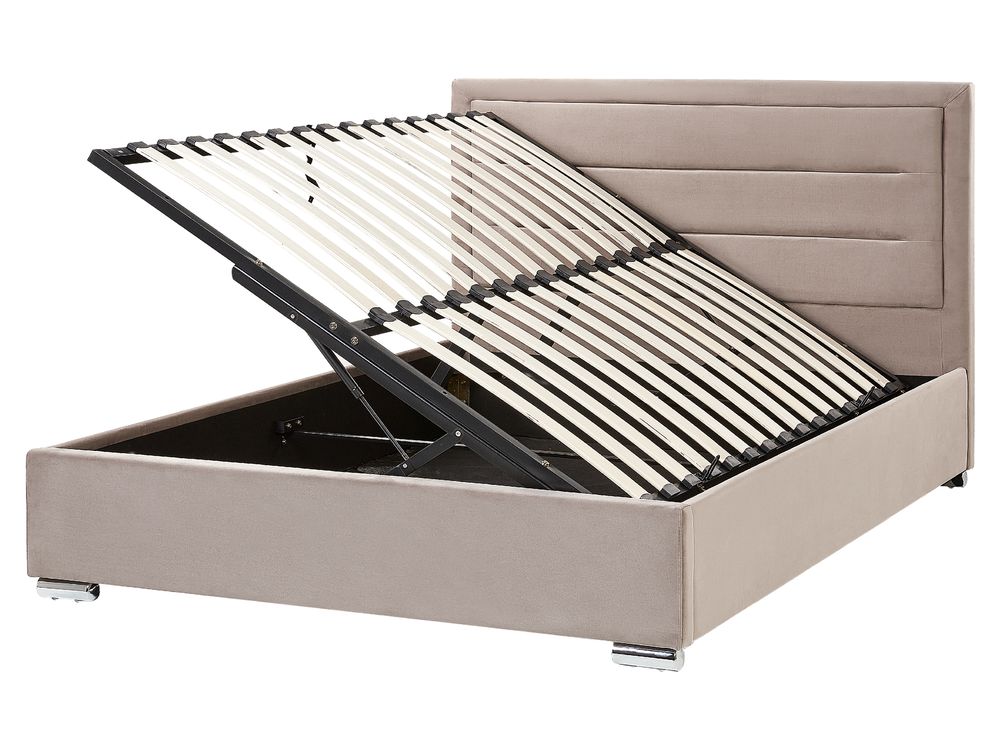 Bed met opbergruimte ROUEN Fluweel Taupe 160 x 200 cm