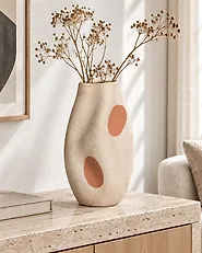 Blumenvase BATOIDEA 25 cm Steinzeug Hellbeige_1185202