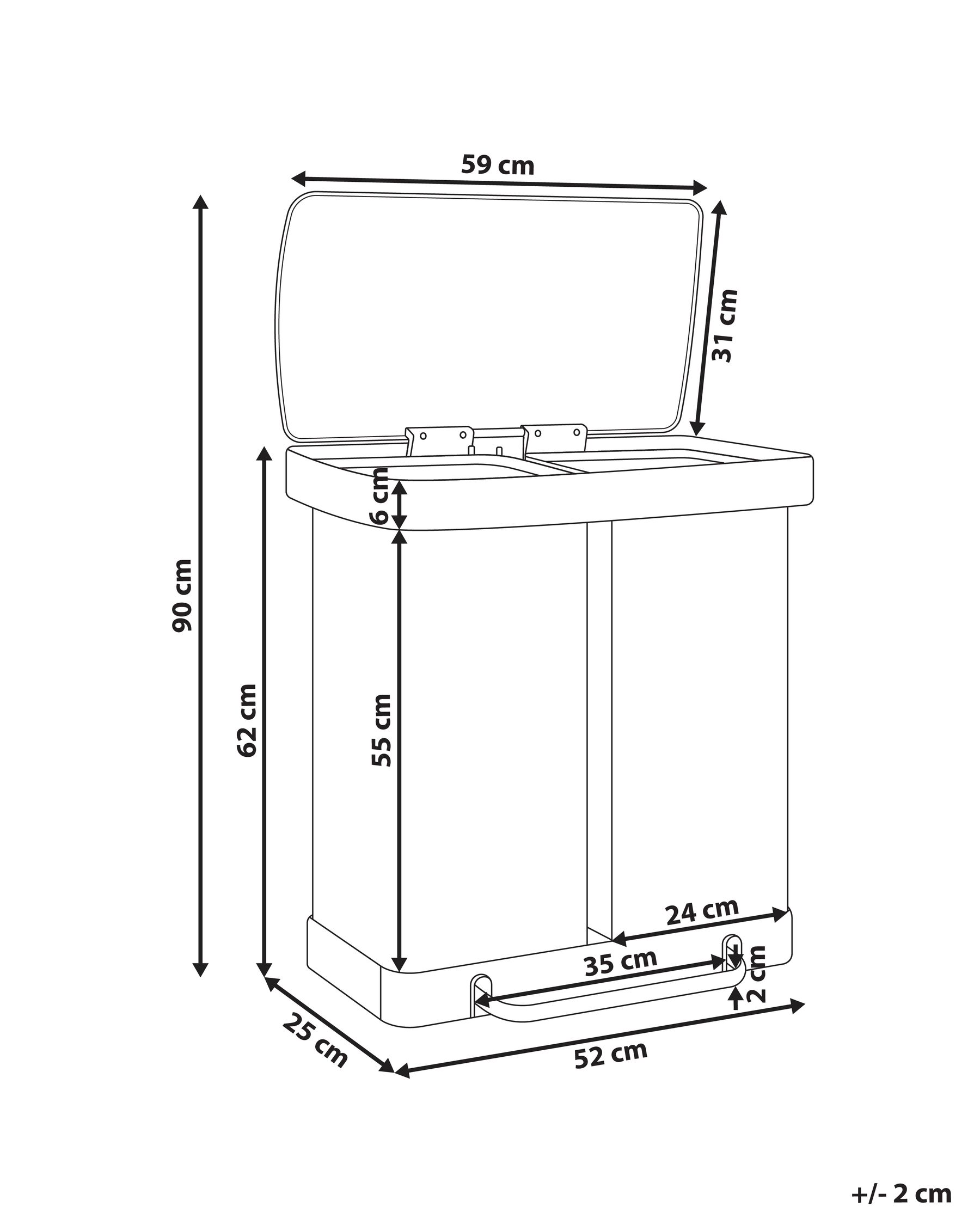 Double Pedal Waste Bin 60 L ECOSORT Metal Black_992829