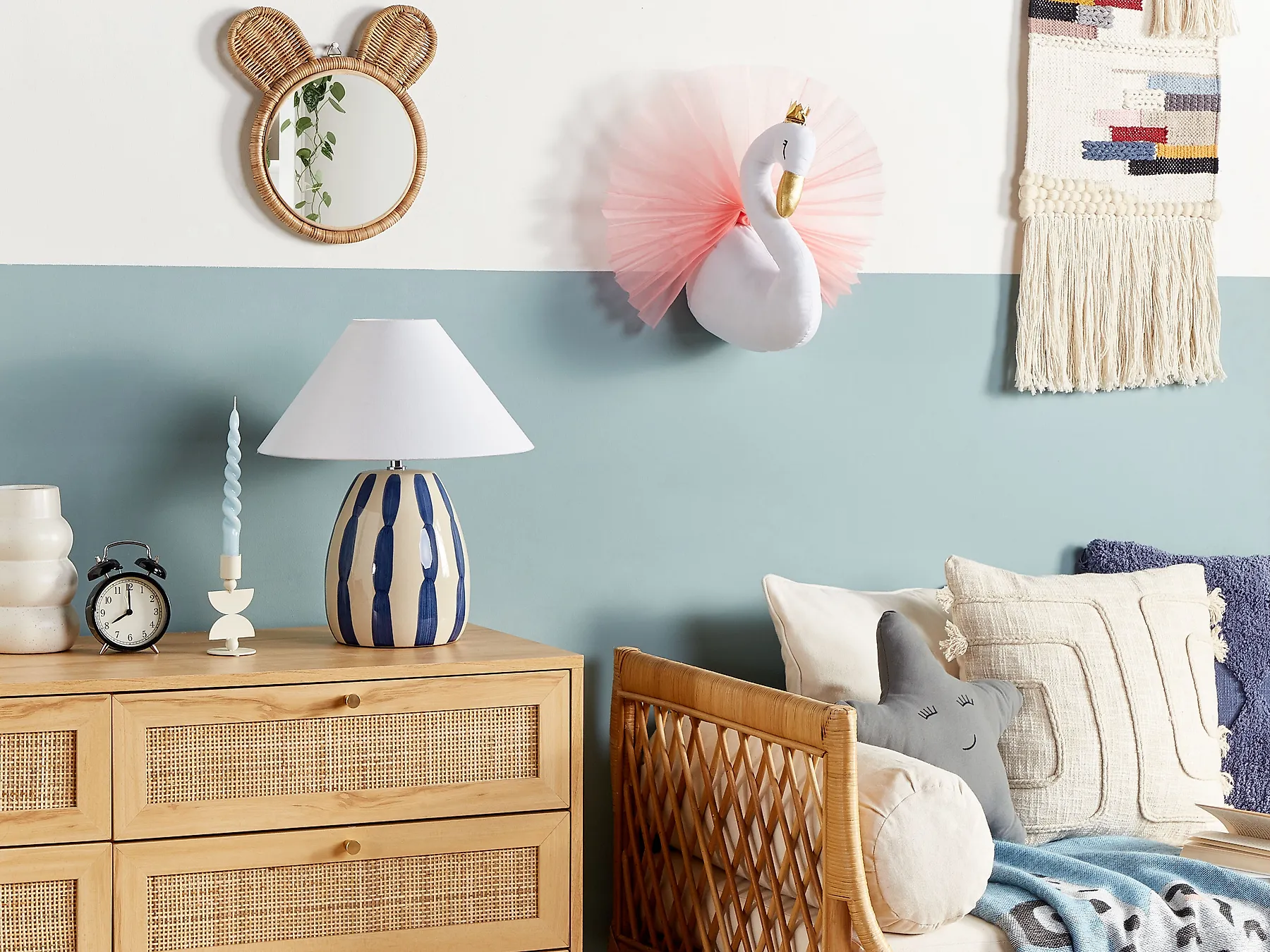 Kids Wall Decor Swan ODETTA 32 cm Cotton White_848335