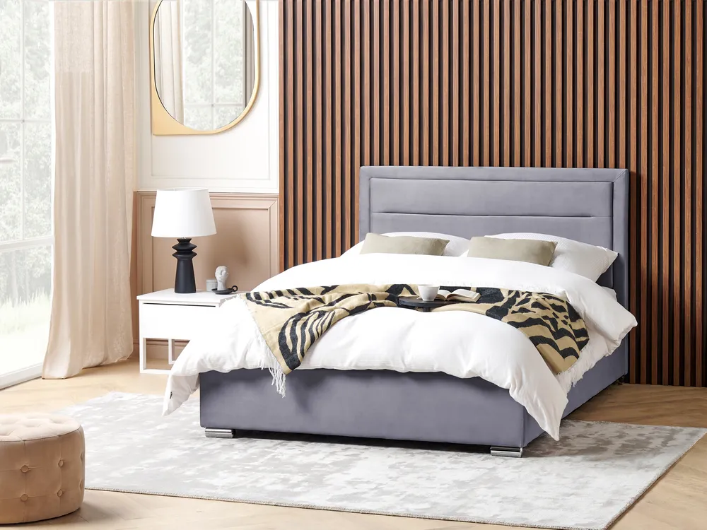 Bett mit Stauraum ROUEN Samtstoff Dunkelgrau 140 x 200 cm