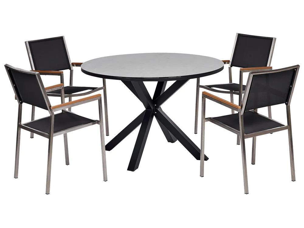 Gartenmöbel Set 4-Sitzer MALETTO/GROSSETO Metall Marmor Optik Grau / Schwarz_1025577