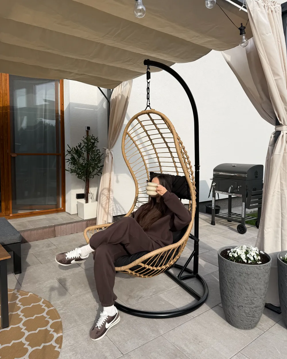 Hanging Chair with Stand PINETO PE Rattan Natural_1071703