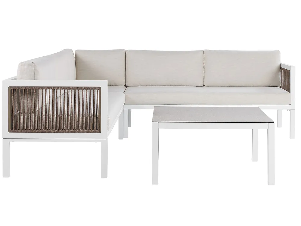 Garten Ecksofa mit Tisch 4-Sitzer BORELLO Metall Beige linksseitig