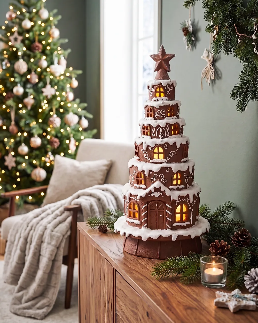 Weihnachtsdekoration LED SATTANEN 40 cm Braun