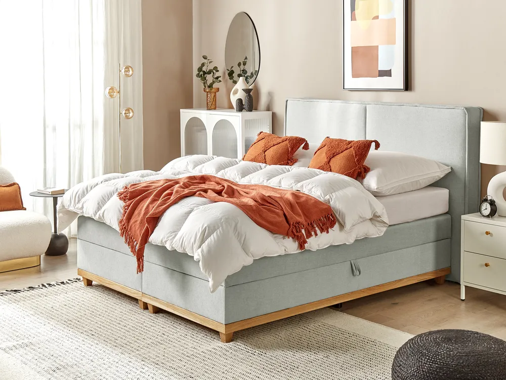 Divan Bed with Storage DYNASTY Fabric Light Grey 160 x 200 cm (EU King Size)