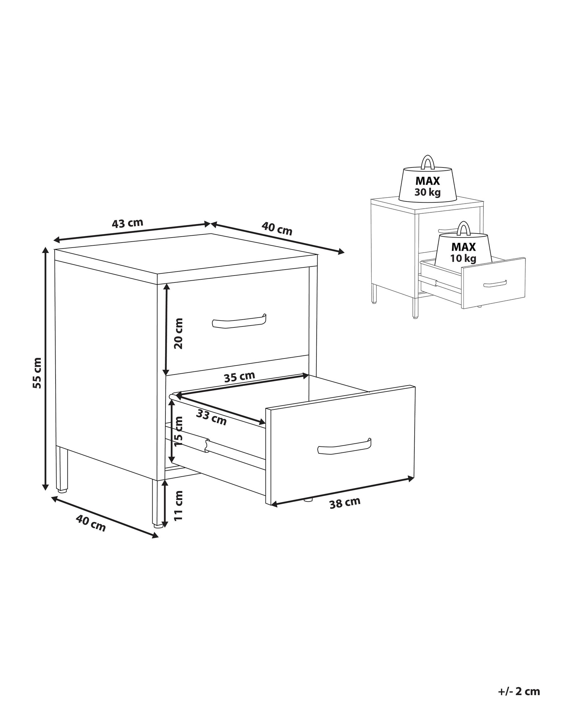 Nachttisch mit 2 Schubladen MALAVI Metall Hellbeige_1053149