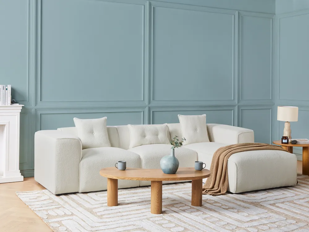 Corner Sofa 3 Seater DOLVA Boucle Off-White Left Hand