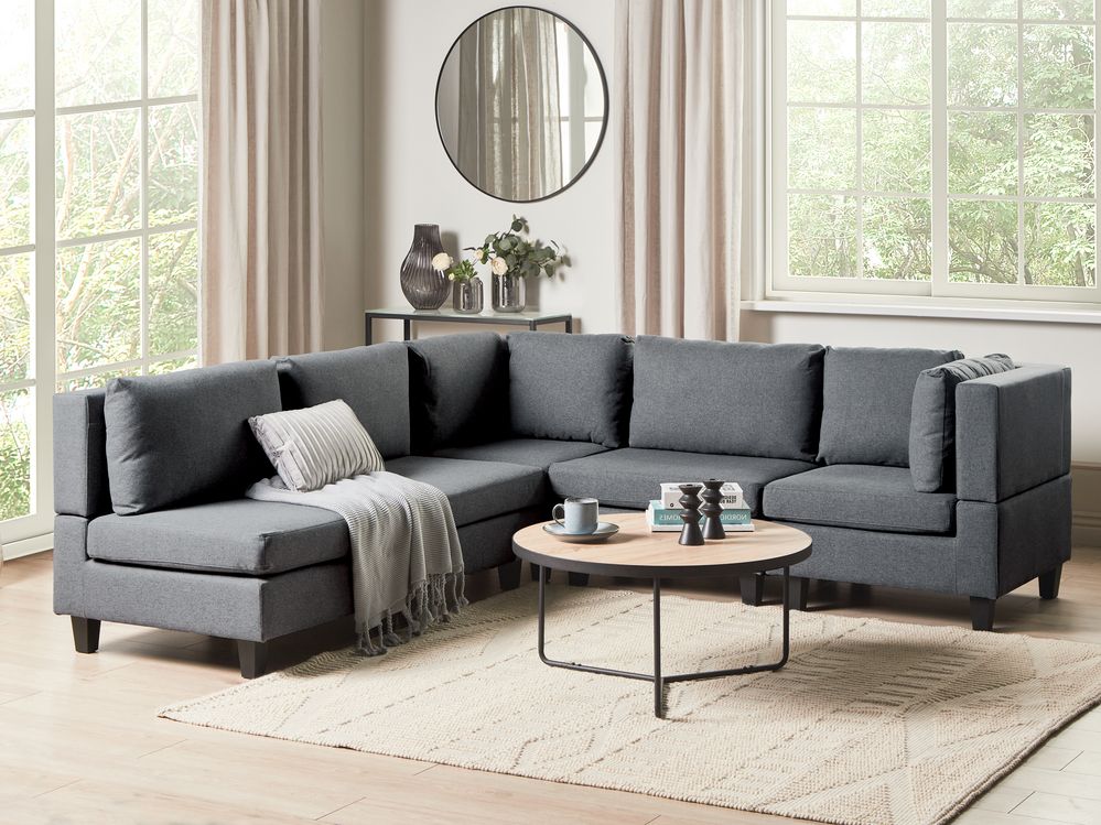 Modular Corner Sofa 5 Seater UNSTAD Fabric Dark Grey Left Hand