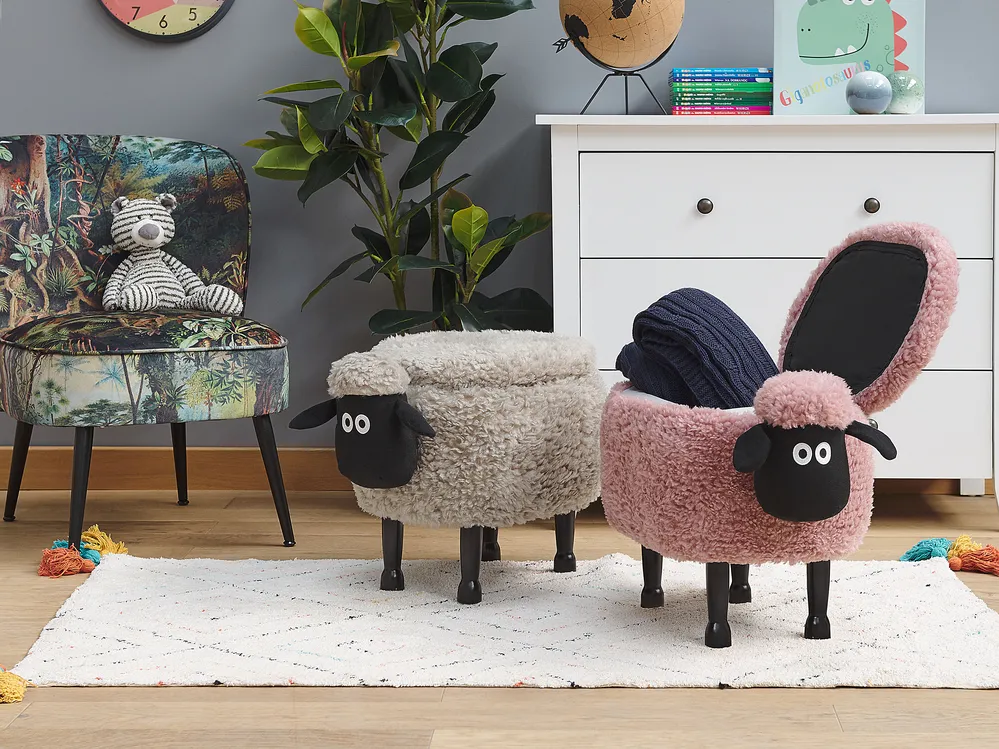 Tierhocker mit Stauraum SHEEP Schaf Stoff Rosa