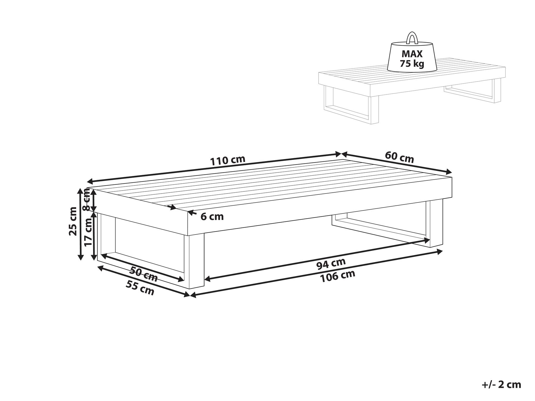 Outdoor Couchtisch MARETTIMO 60 cm 110 cm zertifiziertes Akazienholz Braun_953778