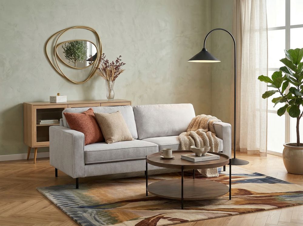 Sofa 3 Seater SAVALEN Fabric Light Grey