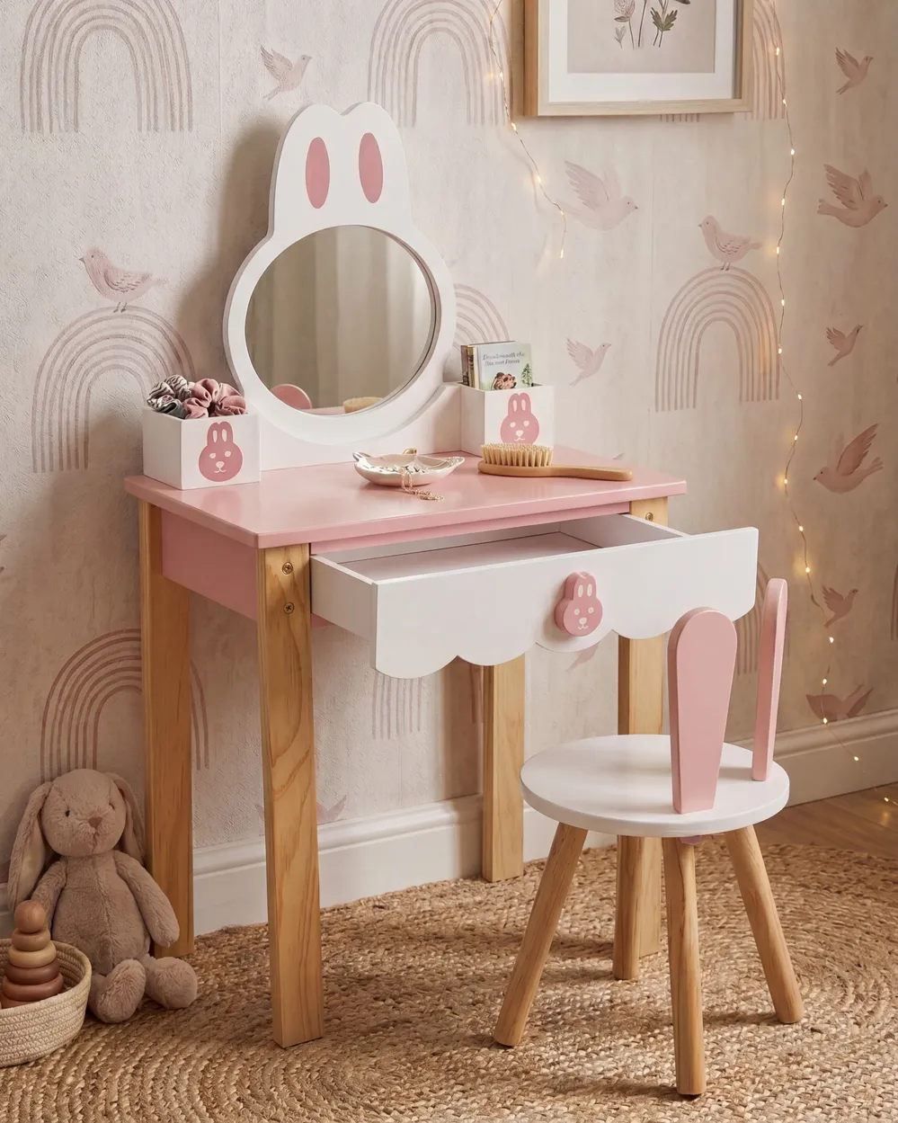 Kids Vanity Table with Chair LENAH Pink_1083559