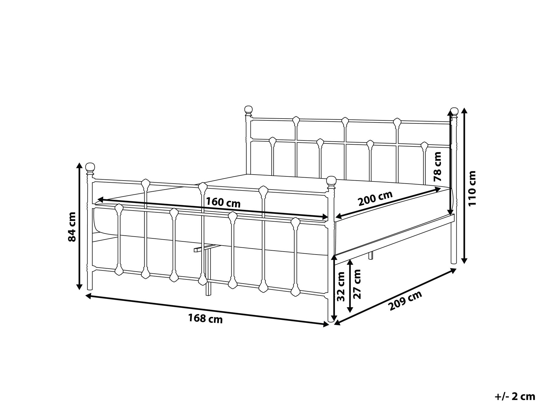 Bed Metal LYNX 160 x 200 cm (EU King Size) Black_807315