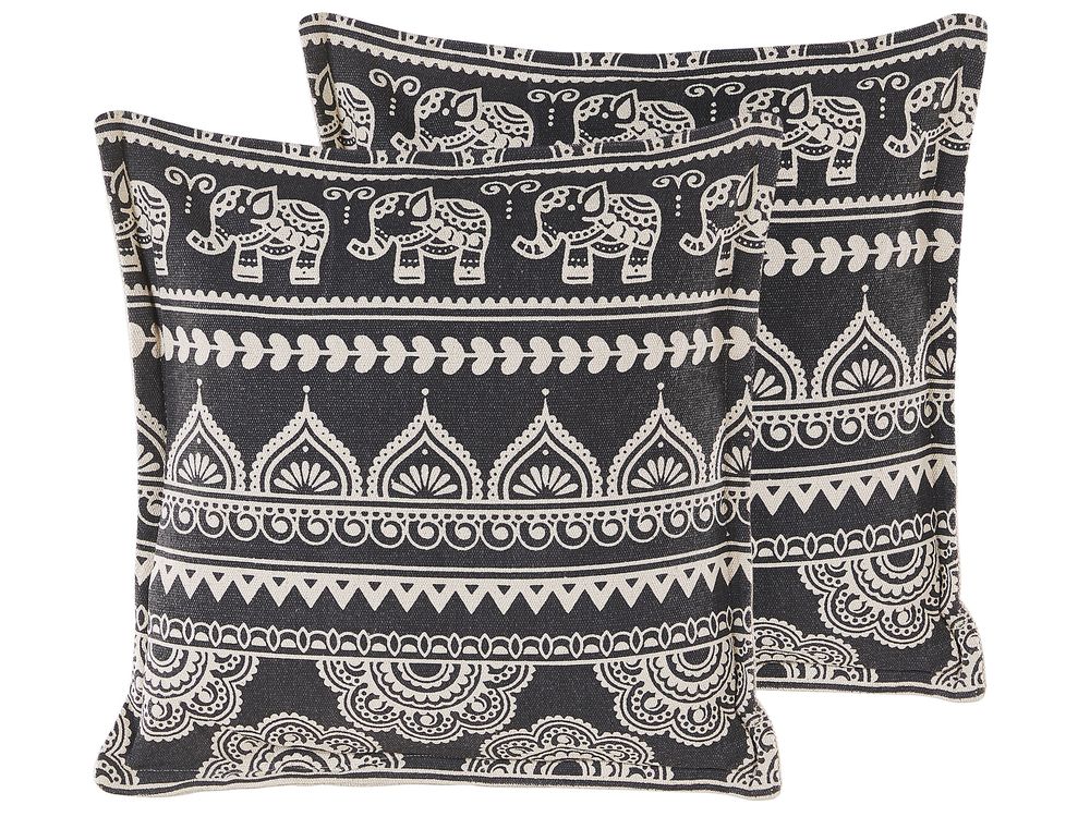 Set van 2 sierkussens ATABAGI 45 x 45 cm Katoen Zwart oosters patroon