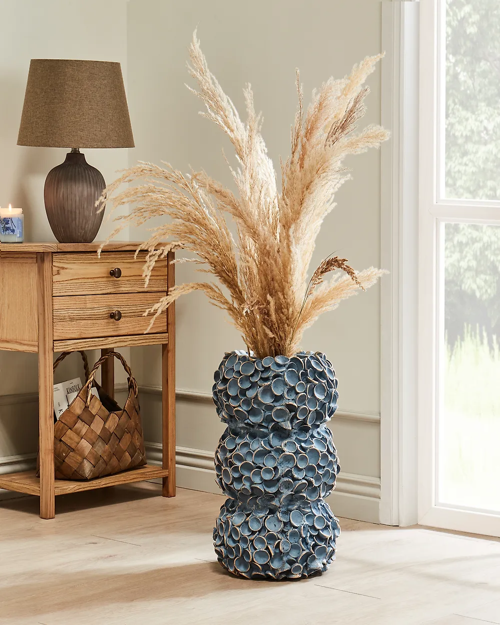 Blumenvase MUZAKI 52 cm Keramik Blau