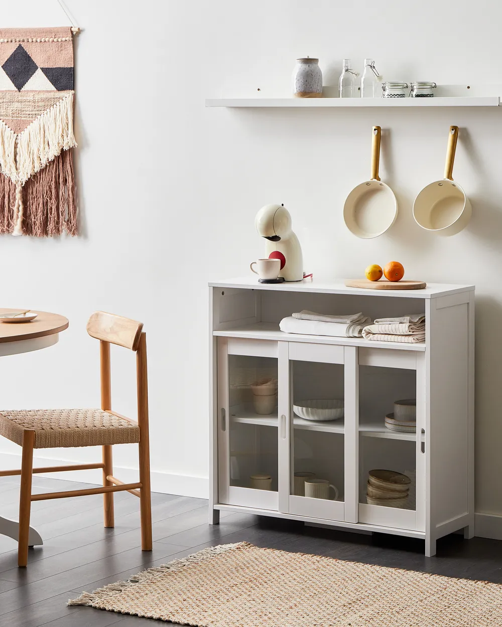 Sideboard mit Glastüren CRABTREE 86 cm Weiß