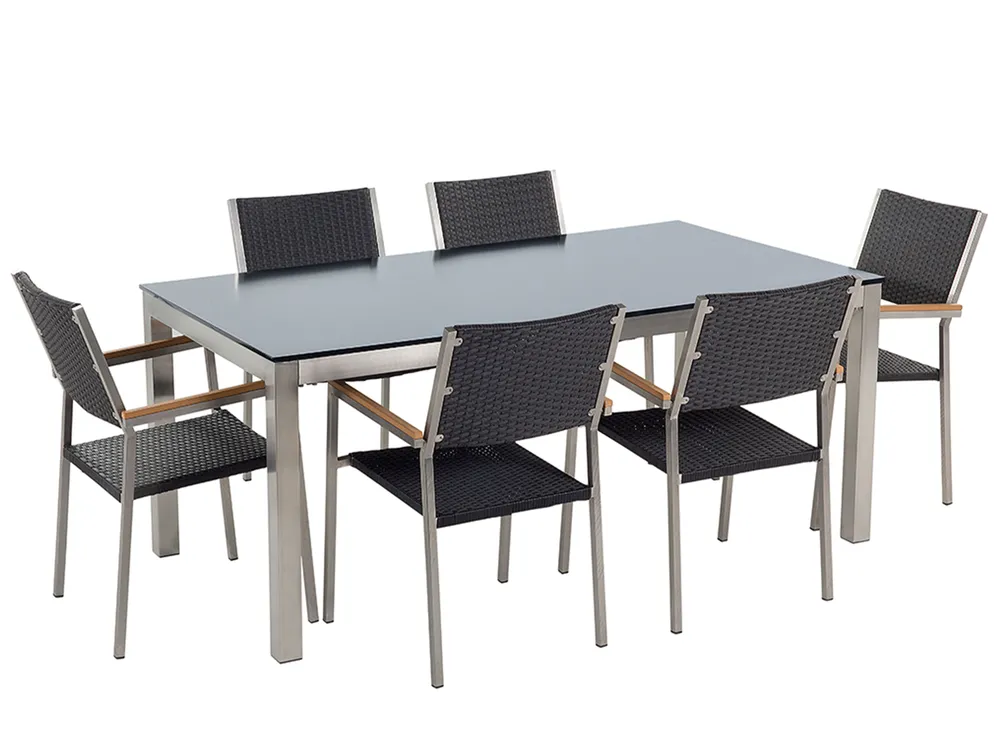 Gartenmöbel Set 6-Sitzer GROSSETO Sicherheitsglas Schwarz