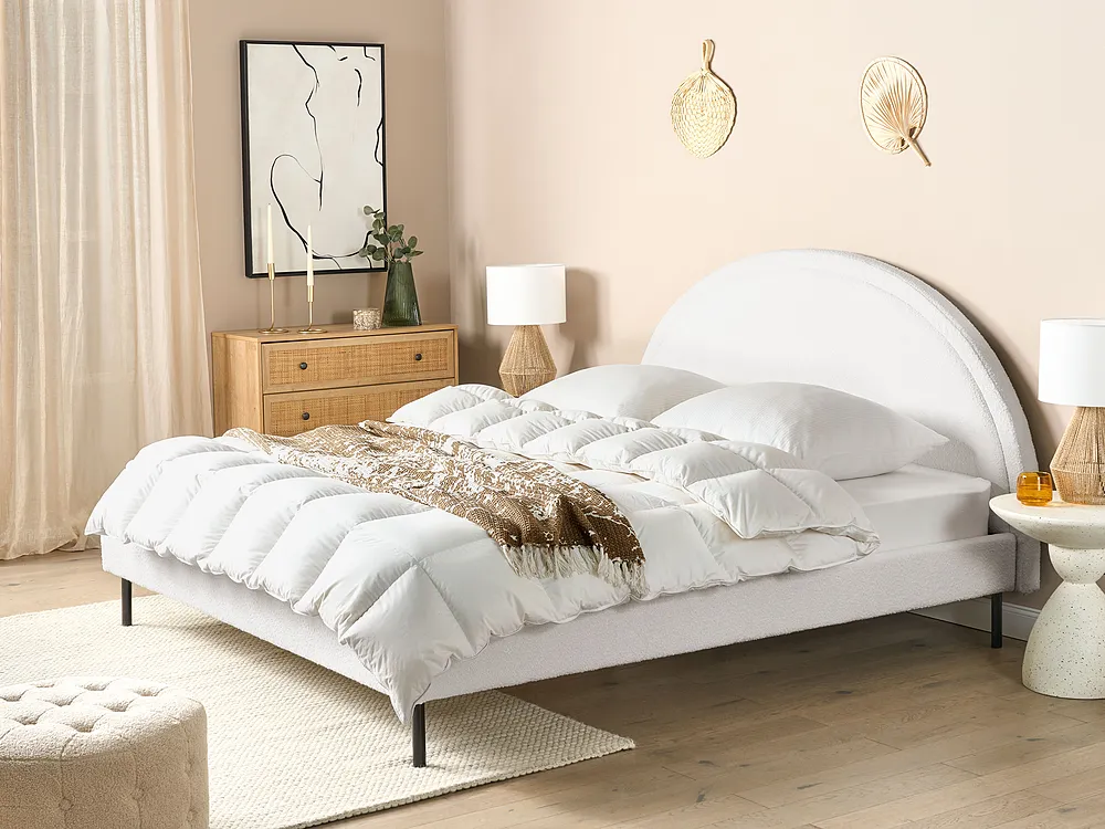 Bett mit Lattenrost Bouclé MARGUT 180 x 200 cm Weiß_1154630