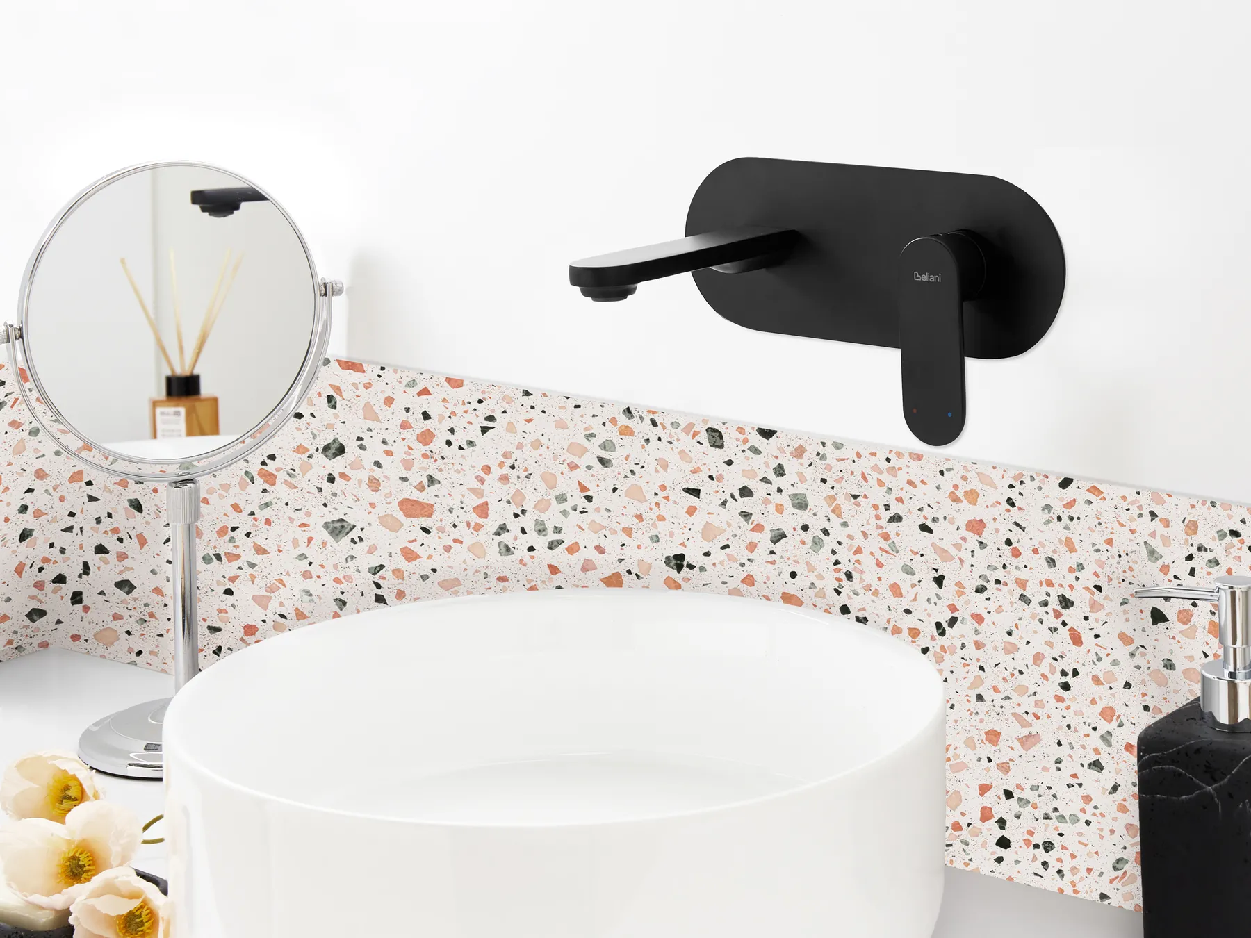 Wall Mounted Basin Mixer Tap CHAPALA Brass Black_995697
