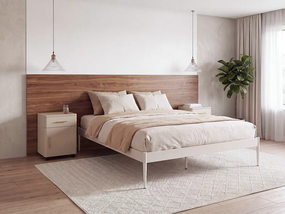 Bett mit Lattenrost Metall VAURS 140 x 200 cm Hellbeige