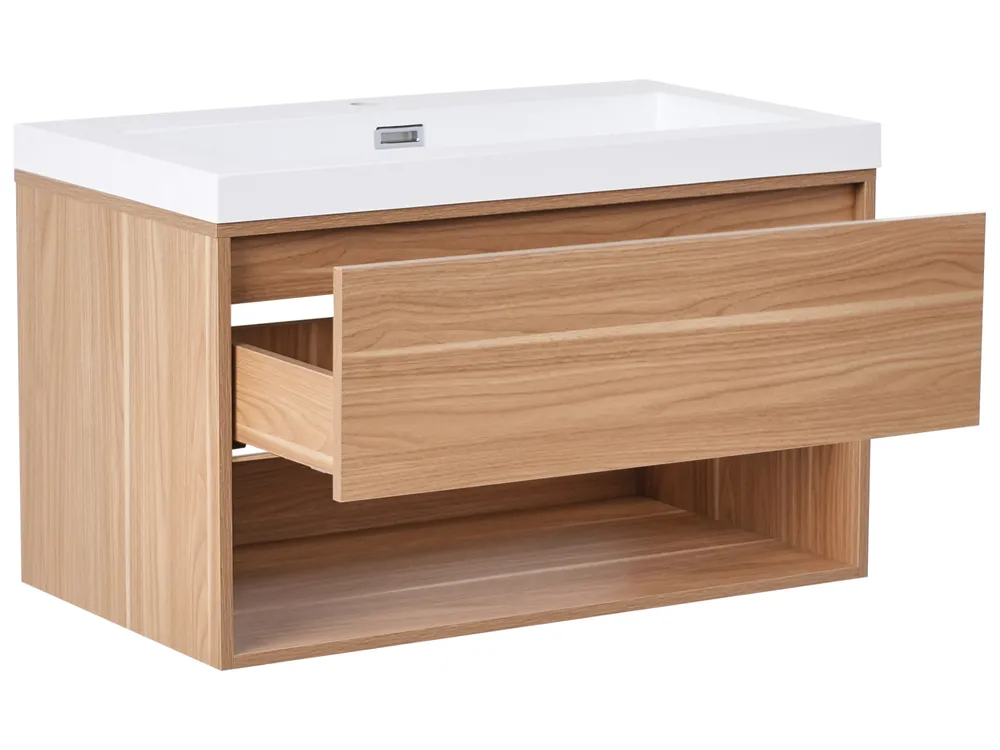 Wandmontierter Waschbeckenunterschrank mit Waschbecken BERBICE Hellbraun_1010544