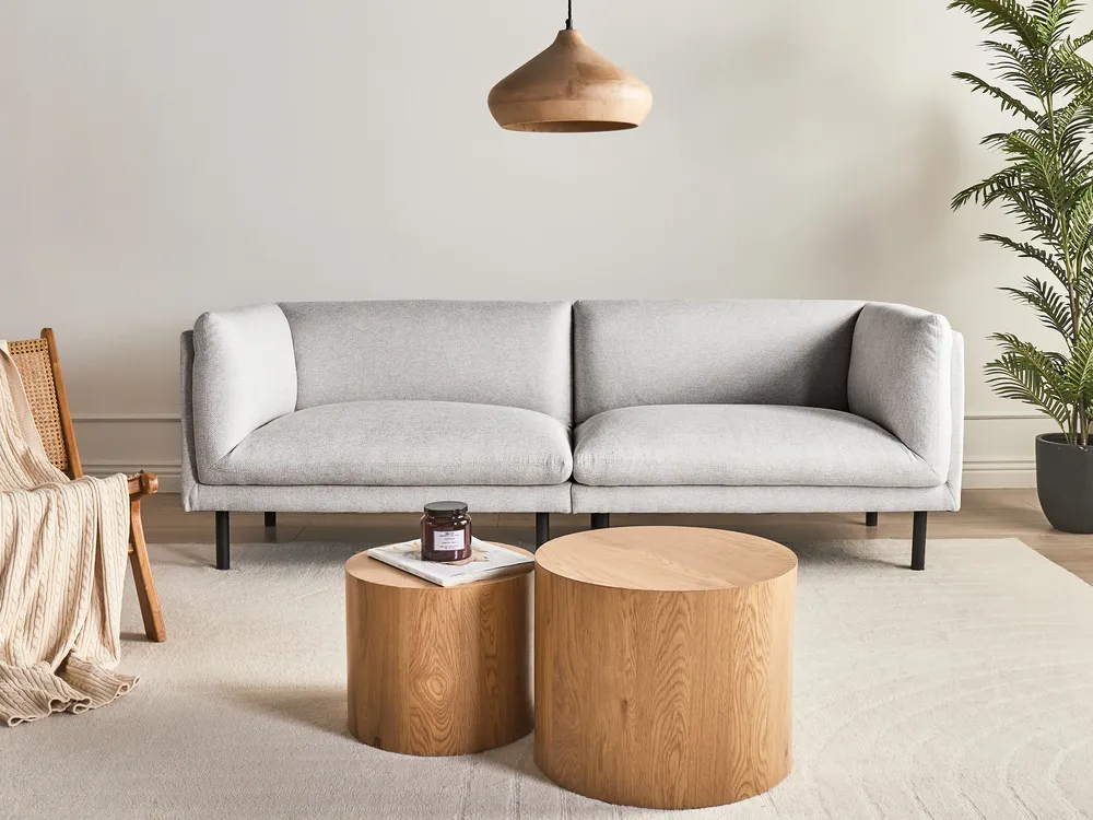 Sofa 3-Sitzer VORGOD Stoff Hellgrau