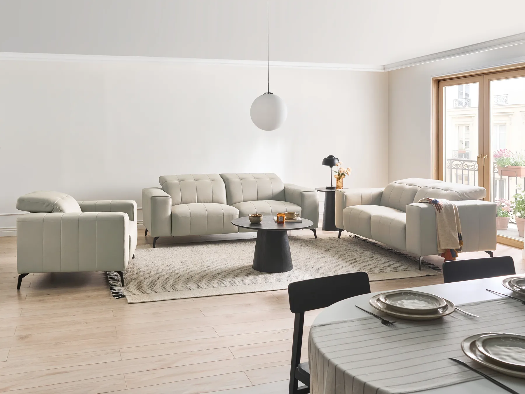Sofa Set 6-Sitzer OMMEL Stoff Hellbeige_1035689