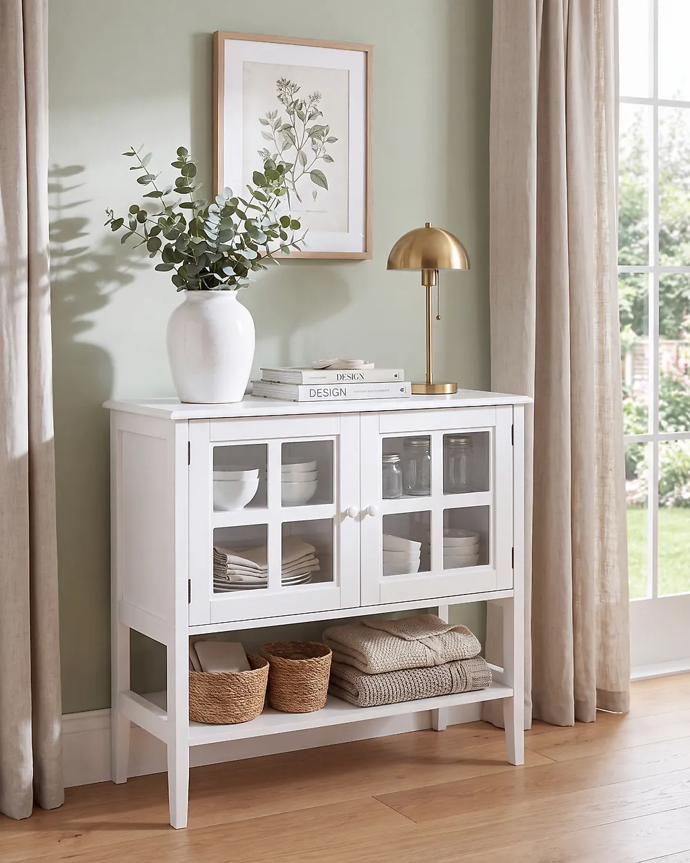 Sideboard mit Glastüren mit Ablage INLET 80 cm Weiß_1185511