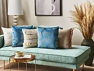 Dekokissen 2er Set DELICIOSA 45 x 45 cm Samtstoff Blau Pflanzenmuster_1183415
