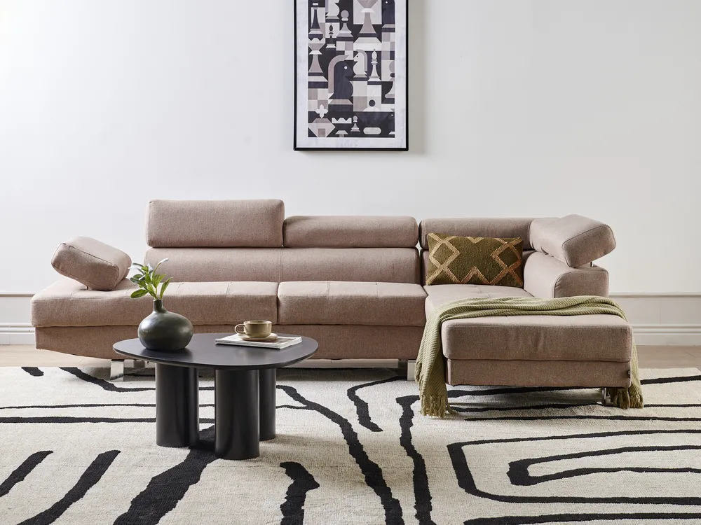 Ecksofa 5-Sitzer NORREA Stoff Hellbraun linksseitig