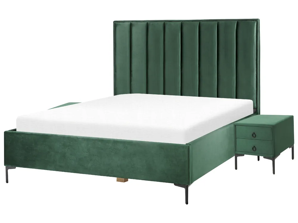 Bedroom Set SEZANNE Velvet Dark Green 160 x 200 cm (EU King Size)