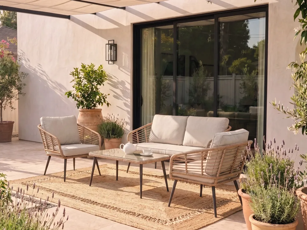 Lounge Set mit Tisch 4-Sitzer CORINTH II Polyrattan Naturfarben_1125503