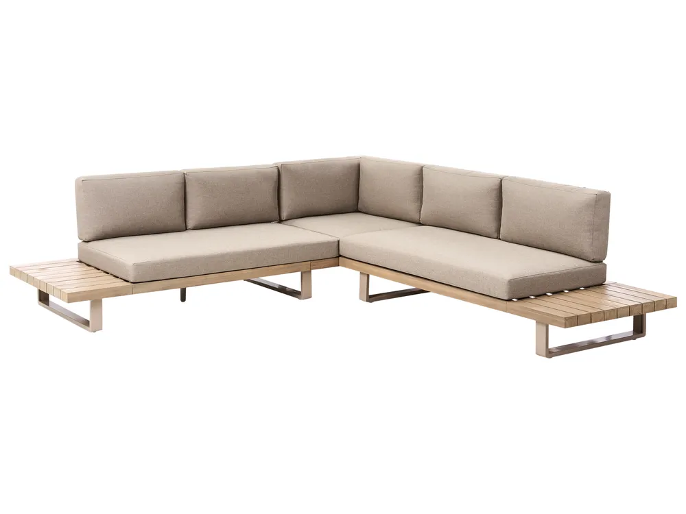 Garten Ecksofa mit Tisch 5-Sitzer MYKONOS zertifiziertes Akazienholz Taupe rechtsseitig_1017504