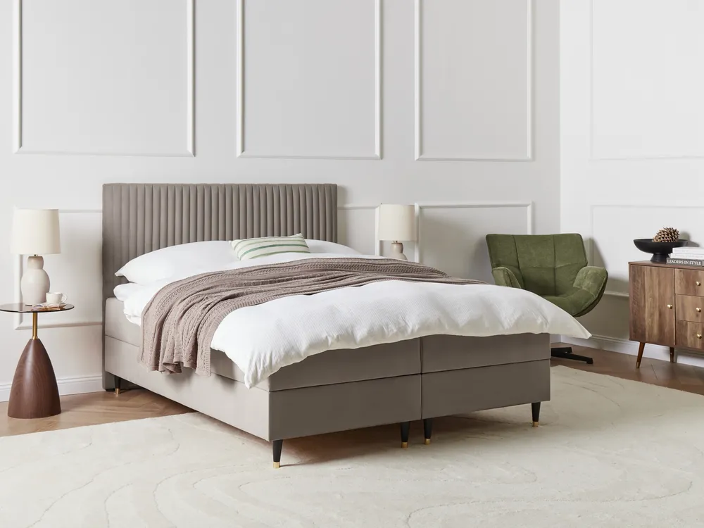 Boxspringbett mit Stauraum DAME Samtstoff Taupe 160 x 200 cm
