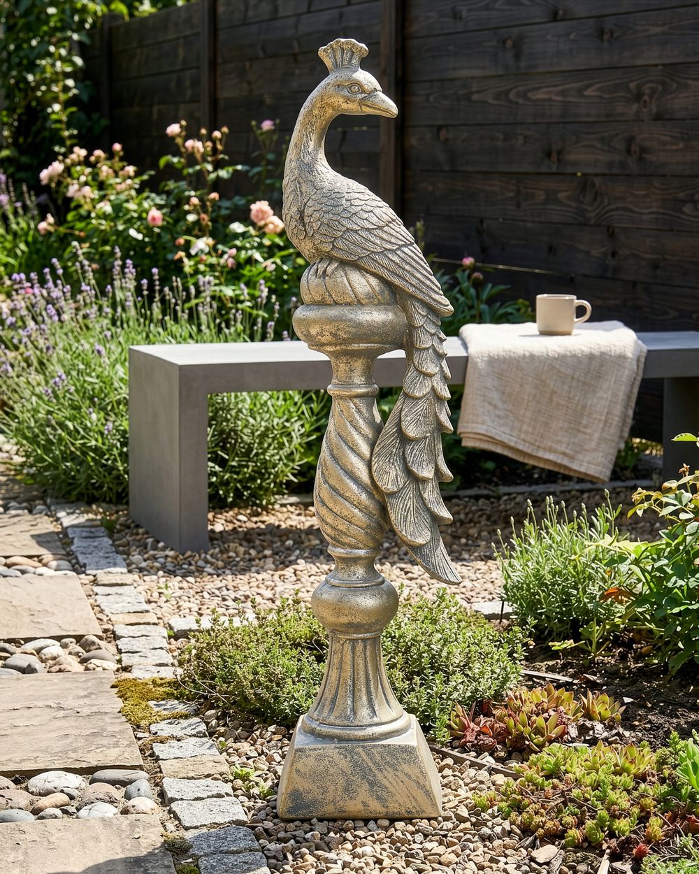 Garden Figurine HAARBY Peacock 71 cm Gold