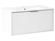 Wandmontierter Waschbeckenunterschrank mit Waschbecken mit goldenem Griff TILCARA Weiß_1006019
