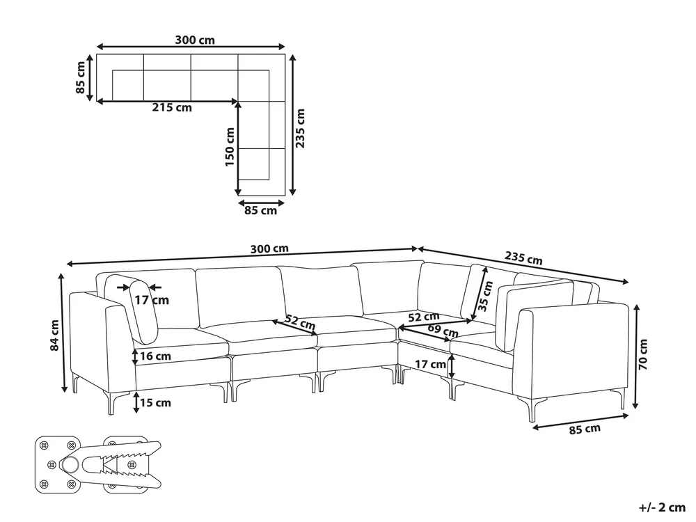 Modular Corner Sofa 6 Seater EVJA Velvet Navy Blue Left Hand_859771