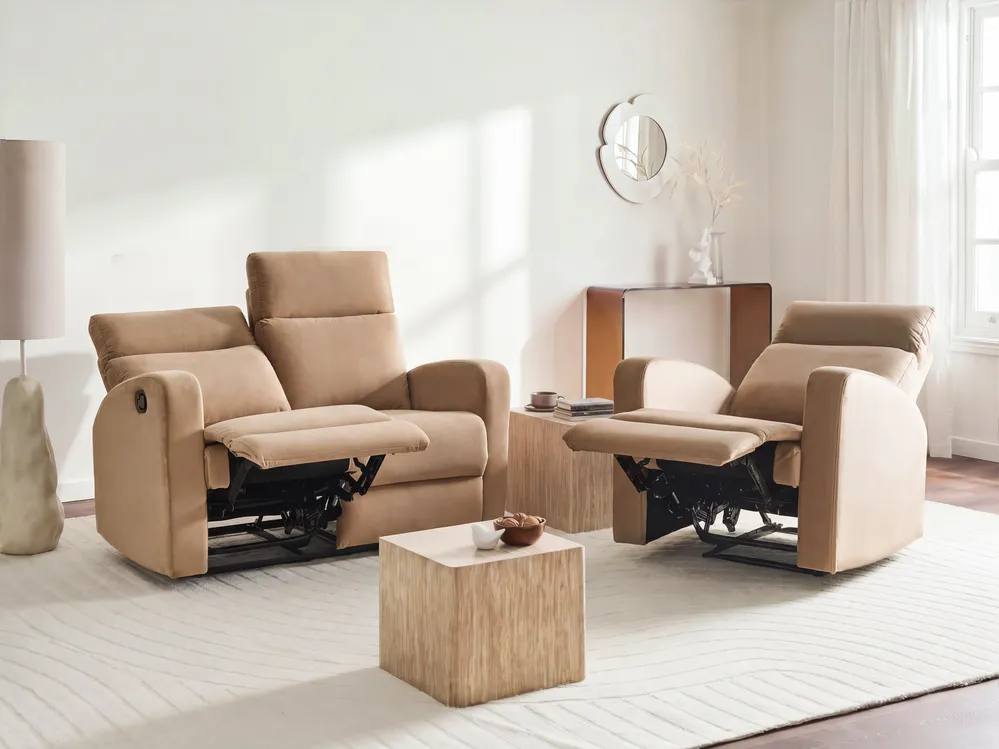 Sofa Set manuell verstellbar 3-Sitzer VERDAL Samtstoff Hellbraun_1081267