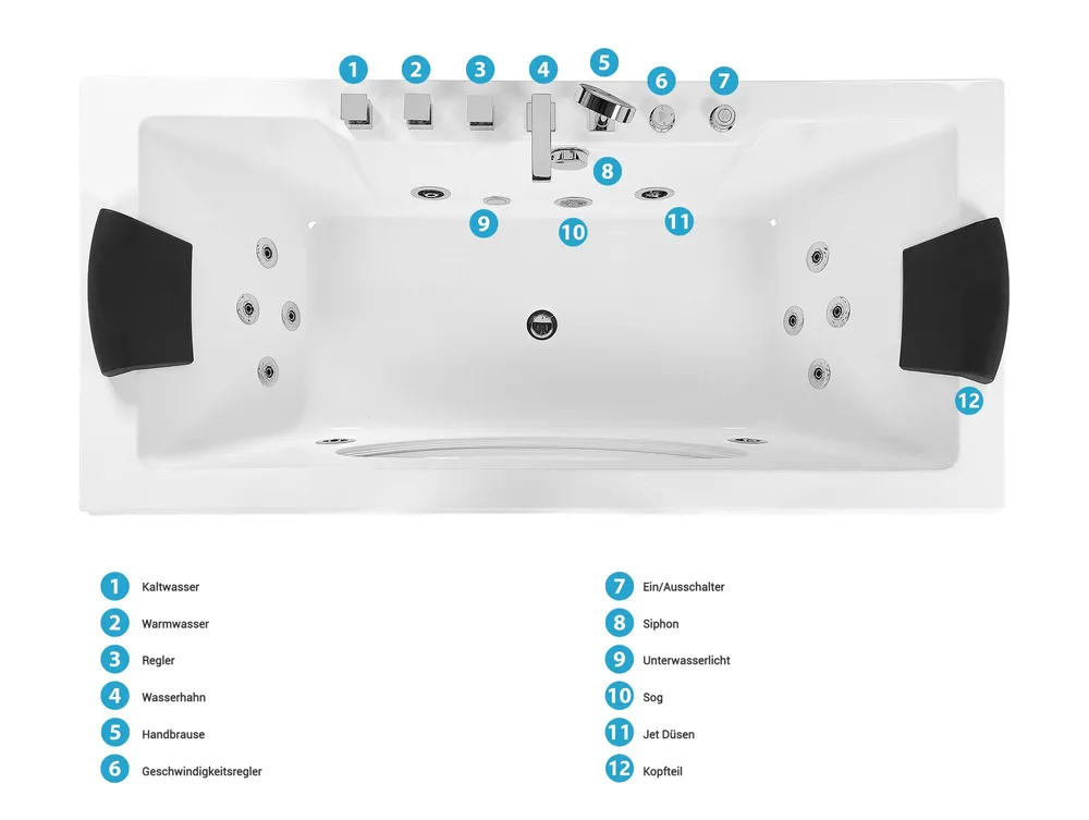 Whirlwanne Eckmodell mit LED HAWES II 180 x 80 cm Weiß_808733