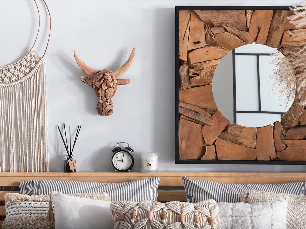 Wandfigur Stier BULL HEAD Teakholz 34 cm Braun