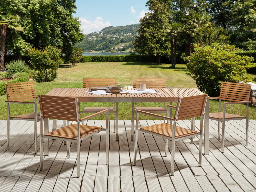 Gartenmbel Set 6-Sitzer VIAREGGIO zertifiziertes Teakholz Braun -  Beliani.de