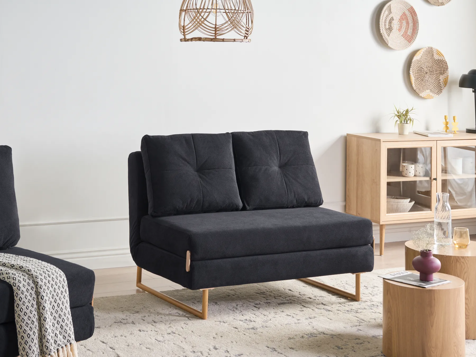 Sofa Bed 2 Seater JERSLEV Fabric Black_1012047