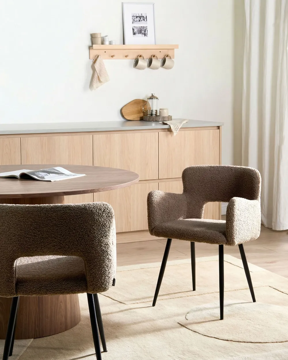 Esszimmerstuhl 2er Set SANILAC Bouclé Braun