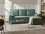 Eckschlafsofa 3-Sitzer EDANE mit Stauraum Stoff Hellgrün linksseitig_1057280