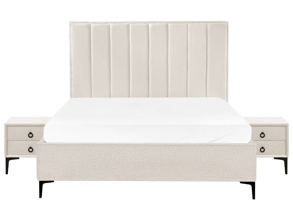 Bedroom Set SEZANNE Boucle Off-White 160 x 200 cm (EU King Size)_939785